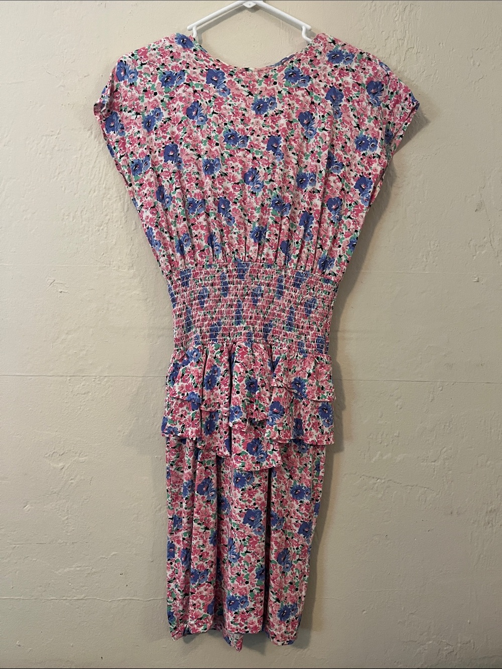 Pink Floral Smocked Waist Midi Dress